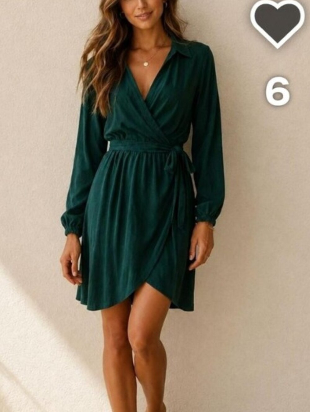 Wild Fable Emerald Green Wrap Long-Sleeve Dress Stretchy V Neck Wrap Dress